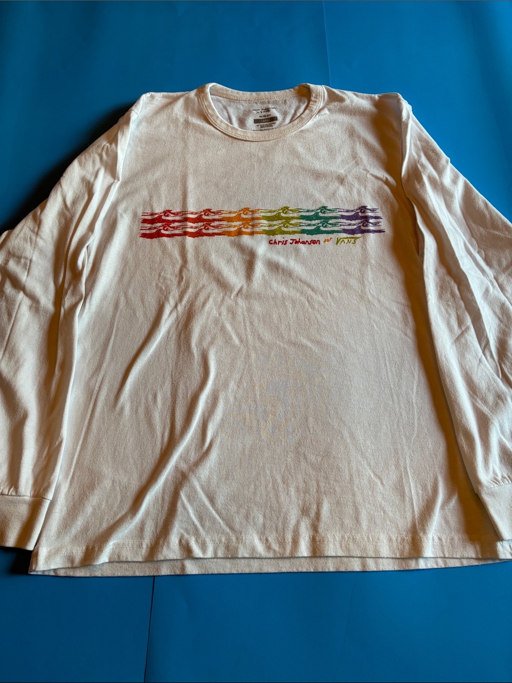 Vans White Long-Sleeve Tee with Rainbow Wave Graphic large